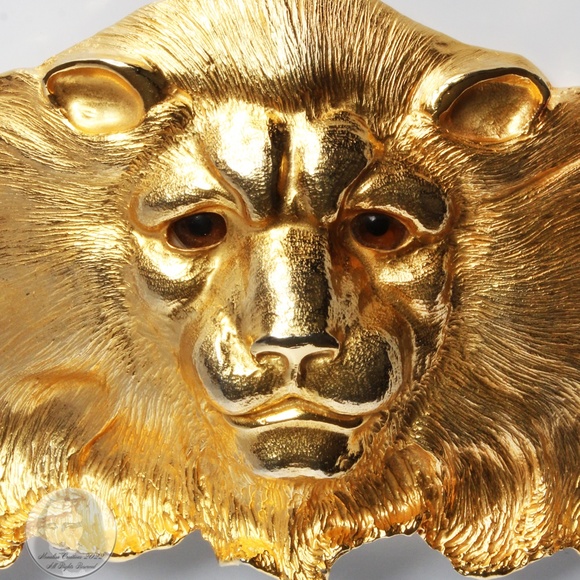 Christopher Ross Lion Head Belt Buckle Large 7in L 24kt Gold Plate SATC Vintage main image 9